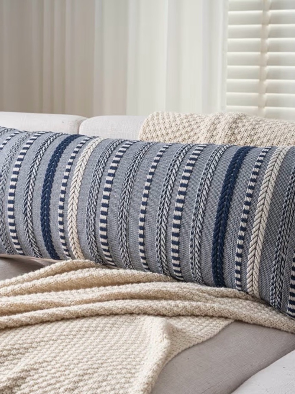Striped Navy and Gray Boho Pillow Cover